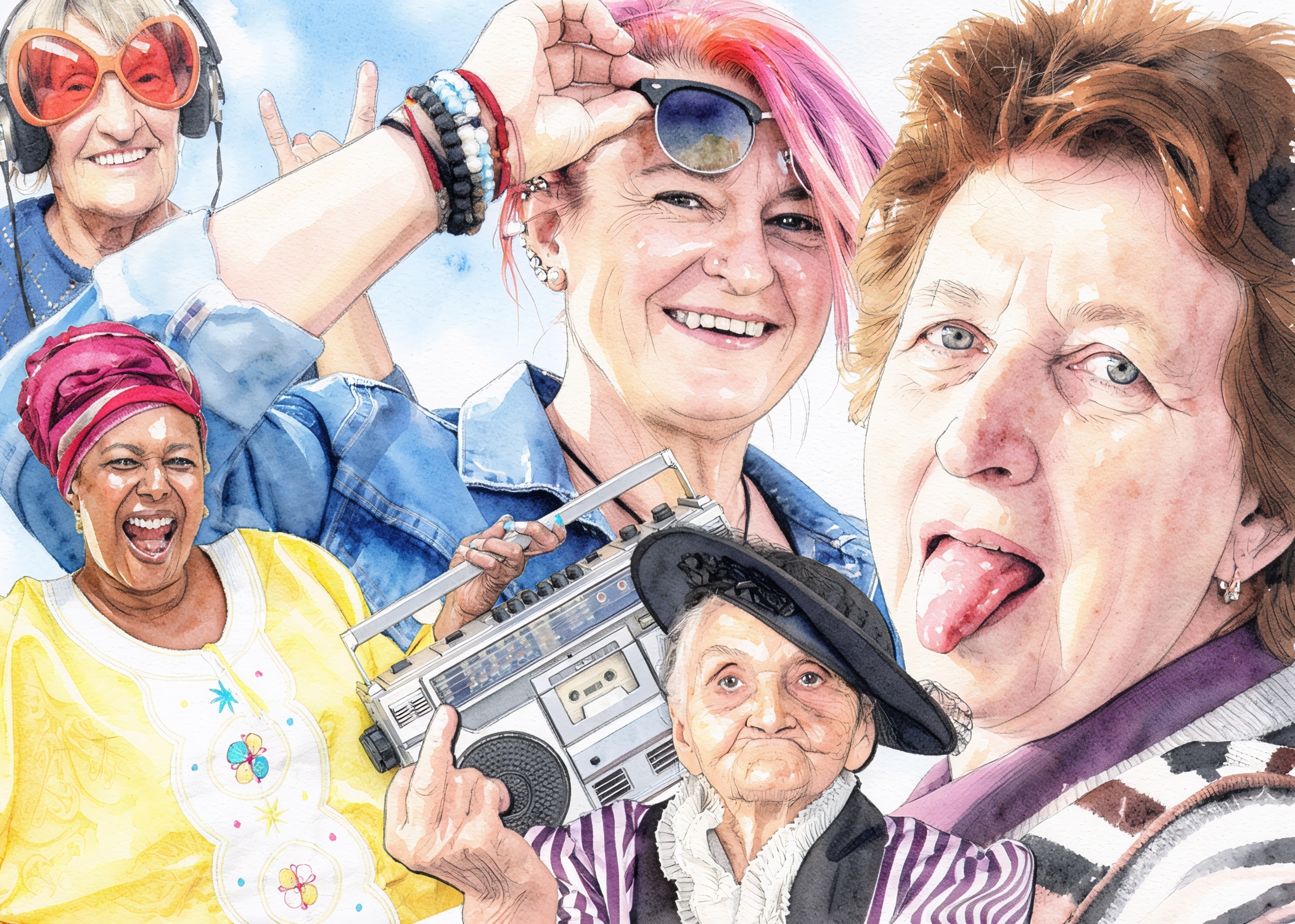 Illustrated collage of fictional women as like in Kathy Anderson’s Vamoose short story collection