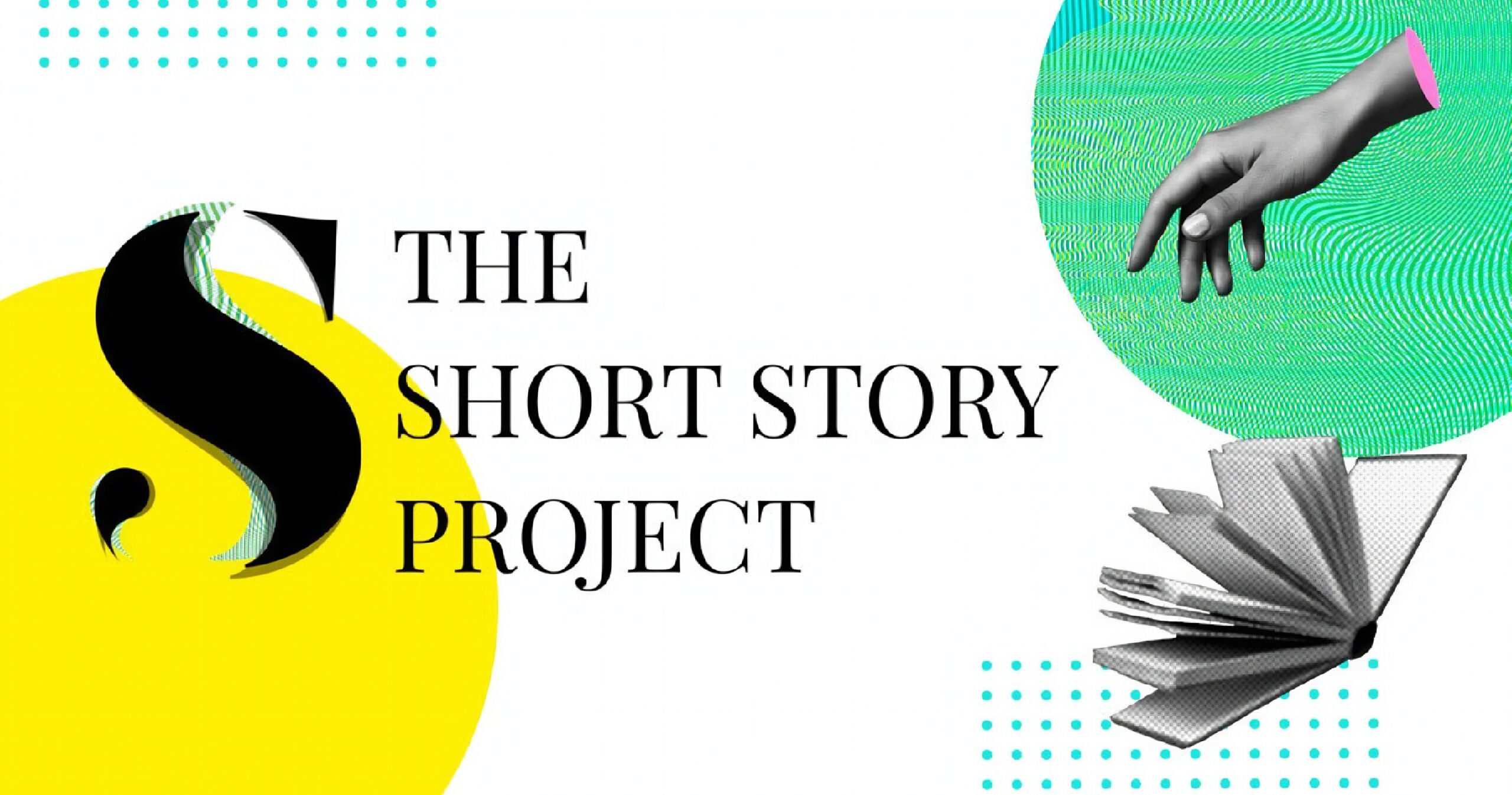 The Short Story Project logo graphic with abstract book and hand illustration