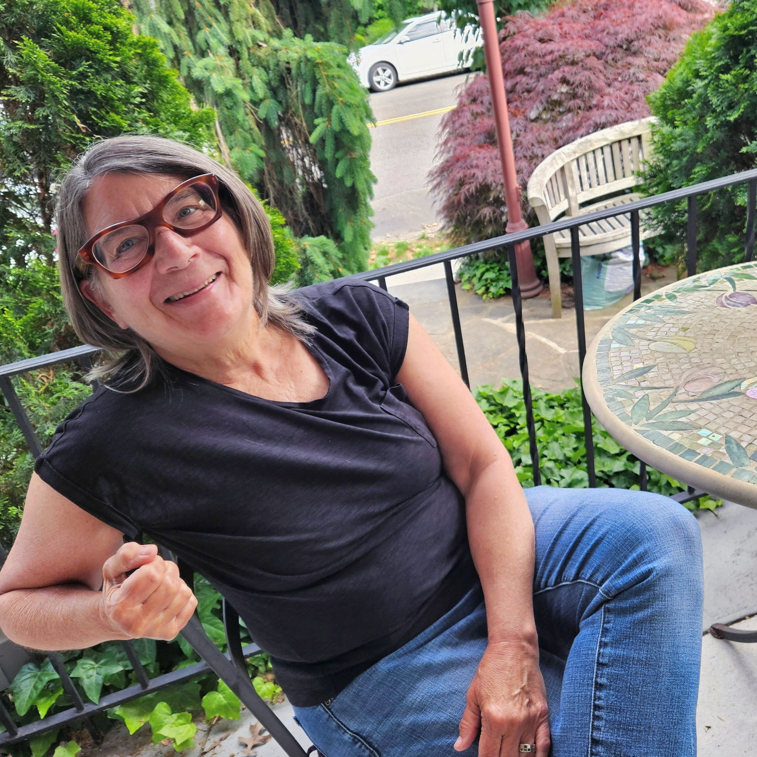 Kathy Anderson on her porch in East Falls