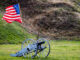 Fort Mifflin cannon and American flag at the historic Philadelphia river fort